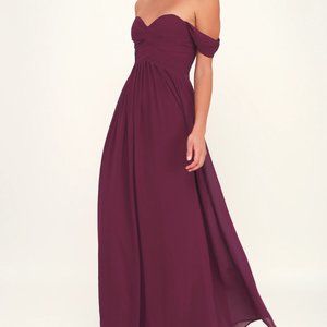 Lulus Harmonious Love Burgundy Off-the-Shoulder Maxi Dress - S & M